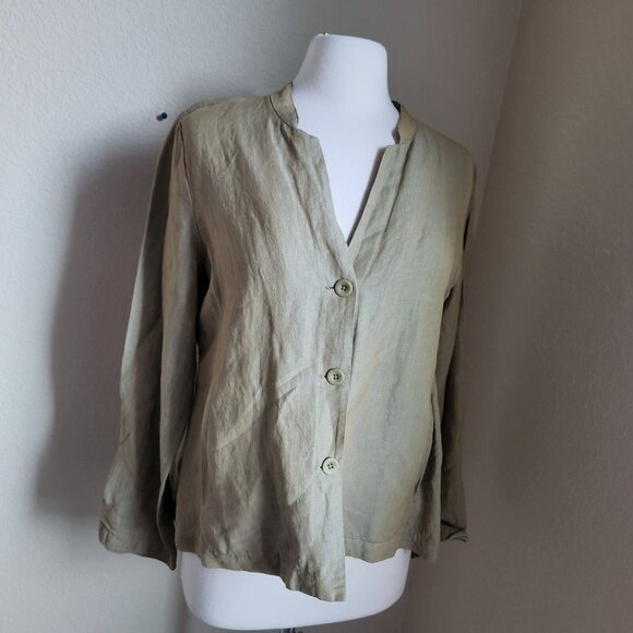 Eileen Fisher Linen‎ Jacket Women M Mandarin Collar Iridescent Lagenlook - Picture 2 of 15